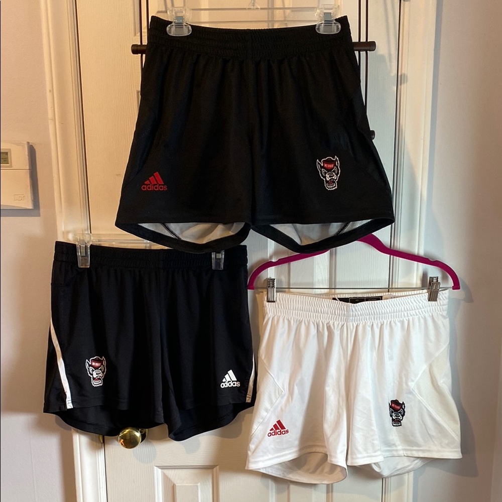 Adidas NC State Black and White Shorts Trio with Red Accents- official gear